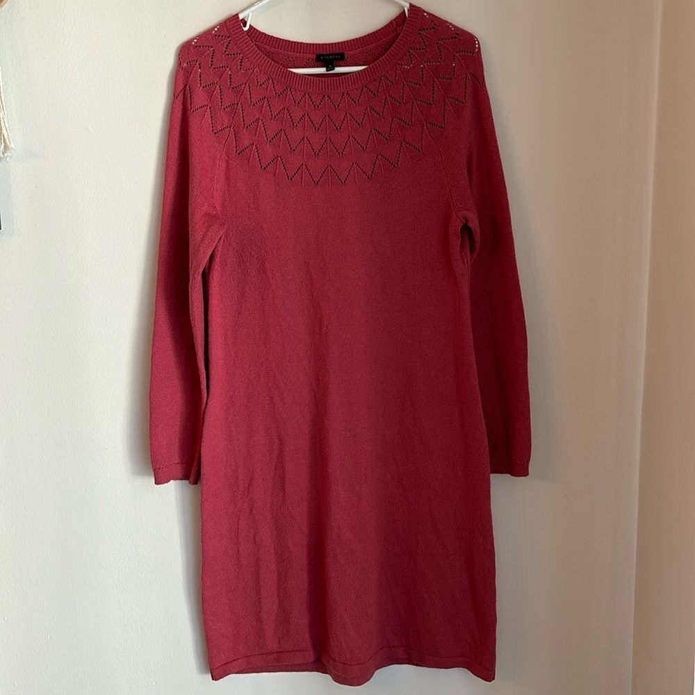 Talbots Womens long sleeve sweater dress fair isle roses pink work office size M